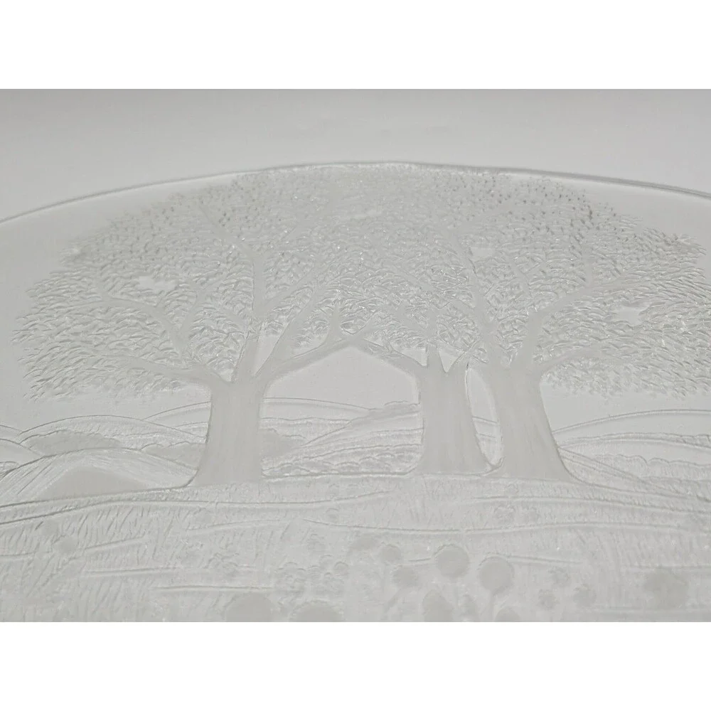 Kosta Boda Vtg Crystal Art Glass Plate Tray Platter Forest Holiday Gift BIG